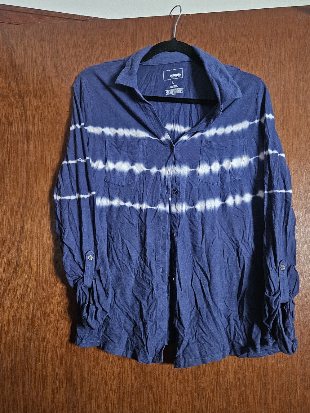 Sonoma Navy and White Tie-Dye Button-Down Shirt